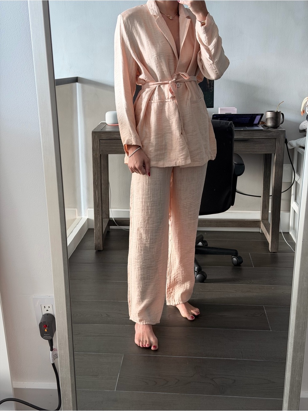 American Vintage Soft Peach Cotton-Gauze Tie-Waist Pajama Set